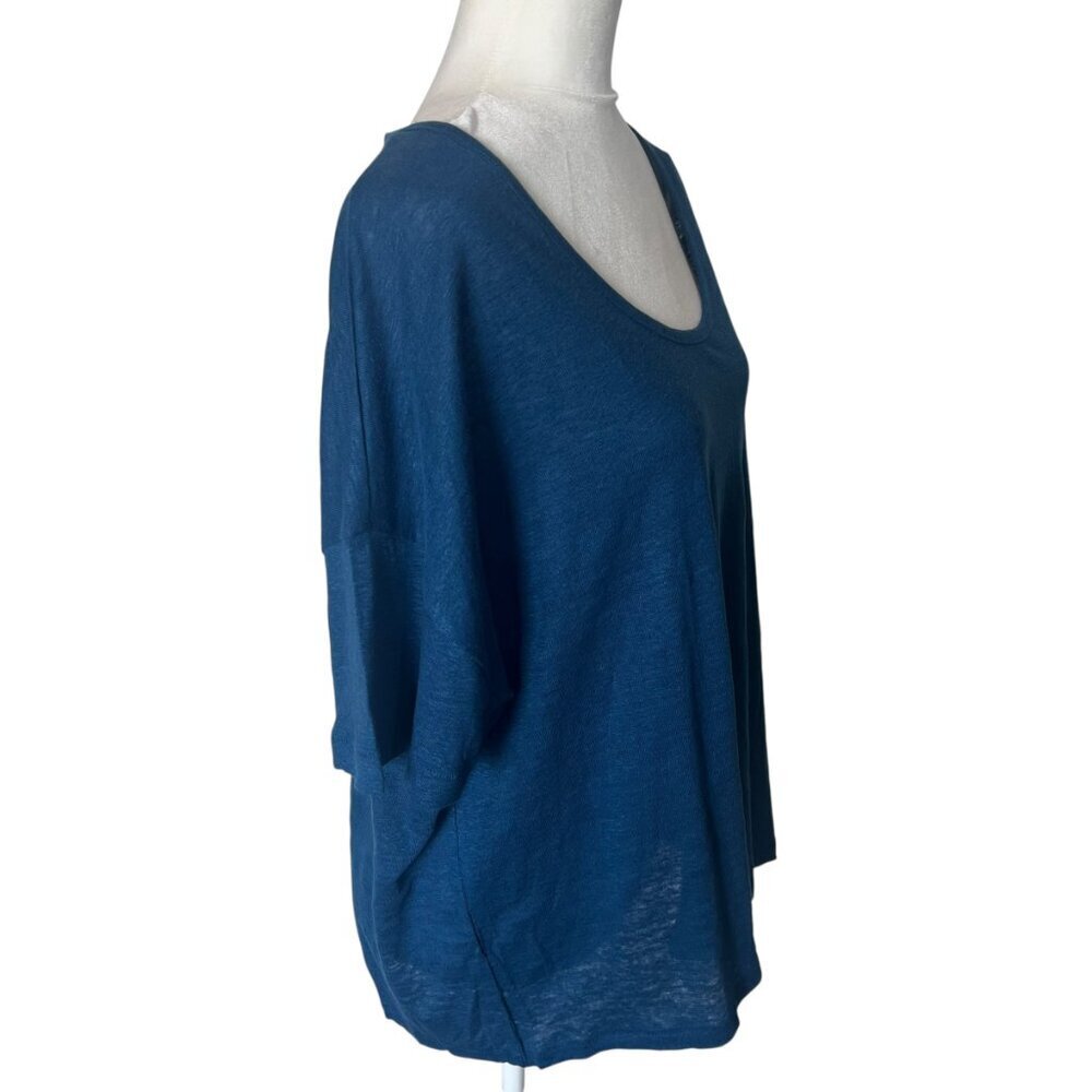 J.Crew 100% Linen Relaxed Tee Size Medium Blue Teal Color - Picture 5 of 11